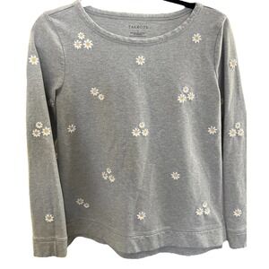 Talbots‎ Womens Gray Daisy Embroidered Pullover Sweatshirt Size S Cotton Blend